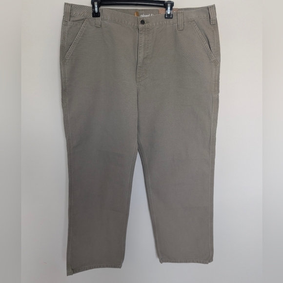 Carhartt Pants Mens Size 42”x30” Gray/Tan Relaxed Fit Washed Duck Work Dungaree - Picture 1 of 7